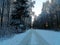 Cartoonish road in Talsa park during winter evening