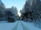 Cartoonish road in Talsa park during winter evening