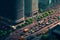 cartoonish rush hour in downtown, aerial view, neural network generated art