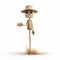 Cartoonish Scarecrow Straw Hat Toy Sculpture In 3d Rendering