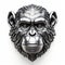 Cartoonish Silver Metal Chimpanzee 3d Model On White Background