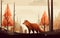 Cartoonish stylish cute fox in the forest. Beautiful illustration picture. Generative AI