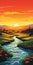 Cartoonish Sunset River In Tuscany: Detailed And Vibrant 8k Illustration