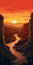 Cartoonish Sunset In Tuscany: Meandering River Cliff In High Detail