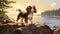Cartoonish Tonalist Painting: Little Dog By The Water