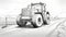 Cartoonish Tractor Sketch On Farming Road