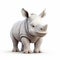 Cartoonish White Rhino: Cute And Fluffy 3d Animation Icon