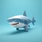 Cartoonish White Shark Model On Blue Background