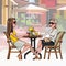 Cartoonish women in sunglasses sit at a table in a cafe