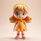 Cartoonish Young Blond Girl Figurine In Orange Dress