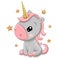 Cartoonl unicorn with gold horn isolated on a white background