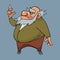 Cartoony serious bearded fat grandfather thoughtfully shows up