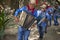 Caruaru, Pernambuco, Brazil - July 11, 2016: Men wearing traditional clothes and straw hat plays accordion during Brazilian June p