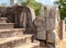 Carved balustrade and the guard stone in Thuparama temple. Temple entrance