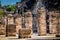 Carved columns at Mayan ruins of Temple of the Warriors in Chichen Itza - Yucatan, Mexico