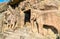 Carved elephants at the entrance of Cave 16, the Ajanta Caves Complex. Maharashta, India