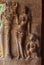 Carved figure of a lady talking to a parrot on her right hand. Nandi mandapa, Virupaksha Temple, Pattadakal temple complex, Pattad