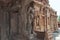 Carved figures dvarapala on the pillars of northern mukha mandapa and a portion of northern wall, Virupaksha temple, Pattadakal te