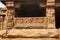 Carved figures and floral patterns on the decorated sober and square pillars of the sabha-mandapa of Lad Khan temple, Aihole, Baga