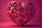 Carved heart with beautiful patterns on a magenta background. Valentine`s day concept. AI Generated