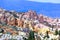 Carved houses in rock, Pigeon Valley, Uchisar, Cappadocia, Turkey