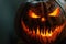 carved jack-o-lantern with a sinister grin and glowing eyes spooky halloween pumpkin Jack O Lantern with an evil face and eyes