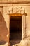 Carved ornamented entrance to the tomb at Jabal al banat complex, Hegra, Al Ula, Saudi Arabia