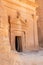 Carved ornamented entrance to the tomb at Jabal al banat complex, Hegra, Al Ula, Saudi Arabia