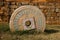 Carved, painted stone wheel embedded in ground at Nandish Temple near Nandi Hills, Bengaluru