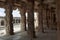 Carved pillars of the maha-mandapa, Krishna Temple, Hampi, Karnataka. Interior view. Sacred Center. A large open prakara is seen i