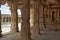 Carved pillars of the maha-mandapa, Krishna Temple, Hampi, Karnataka. Interior view. Sacred Center. A large open prakara is seen i