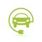 Carved silhouette flat icon, simple vector design. Auto with plug for illustration of car station, battery recharging. Symbol of e