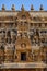 Carved stone Gopuram and entrance gate of the Brihadishvara Temple, Thanjavur, Tamil Nadu, India