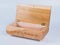 Carved wooden opened jewel box on white background.