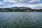 Carvin Cove Reservoir with a Snowy background of Tinker Mountain