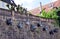 Carvings of the faces of the wolf and seven young goats on a wall, Marburg