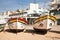 Carvoeiro, Portugal - 10 December, 2016: two wooden traditional colorful beautiful wooden boats for touristic trips to sea caves