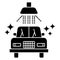 Carwash icon. Sanitizing station or service. Sanitation of vehicle. Cleaning and washing vehicle. Glyph icon of car. Vector