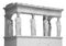 The Caryatid porch of the Erechtheion Temple in Athens isolated on white background with clipping path