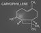 Caryophyllene molecule. Constituent of multiple herbal essential oils, including clove oil. Skeletal formula.