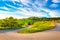 Casale Marittimo village and hairpin bend, road in Maremma. Land