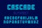 Cascade alphabet with blue neon glow. Luminous 3d font. Isolated english alphabet