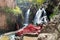 Cascade imlil - Marrakesh waterfall tourist destination with welcome writting mountain range in Morocco Africa during spring