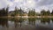 Cascade Mountain with colorful trees reflection on Bow River at Town of Banff Central Park