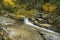 Cascade of Swiftwater Falls over granite rocks, Franconia, New H