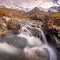 Cascade and waterfall at the Fairy Pools on the Isle of Skye in the Scottish Highlands