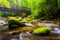 Cascades and walking bridge over the Oconaluftee River