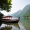 Cascading boat in clean rural china