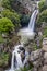 Cascading Saar Waterfalls slashes through Saar river gorge. Spring time in the Golan Heights