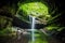 cascading waterfall inside a hidden cave